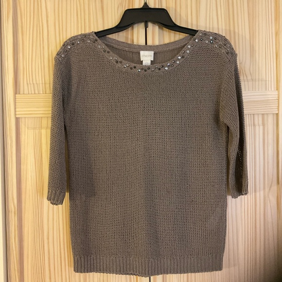 $10 ❌ SEND OFFER ❌ Chicos Loose Knit Sweater w/ Embellishments - Picture 1 of 5